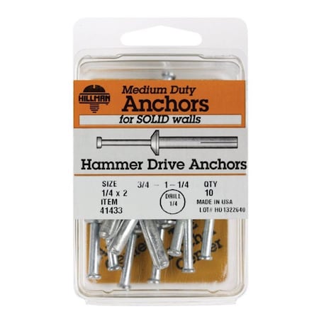 Hillman Hammer Drive Anchor, 1/4 inch Dia., 2 inch L, Zinc 5 PK 5332846